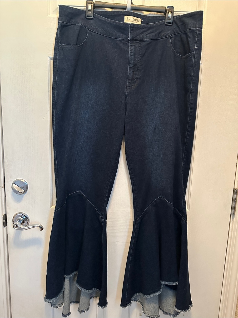 Eloquii Dark Indigo Flare Jeans with Ruffled Hem Plus Size